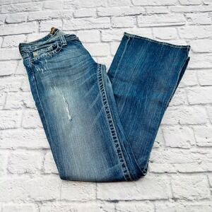 Big Star Jeans Sweet Ultra Low Rise Women Size 29XXL Blue Distressed Bootcut
